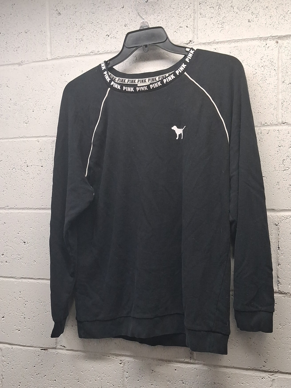 PINK Victoria's Secret Black Men's Crewneck with White Logo Trim